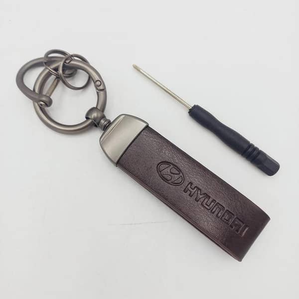 Hyundai Leather Keychain with Screwdriver - Brown