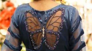Shiny Blue Leather Silk Lehenga | Hand-Embroidered Butterfly Back |