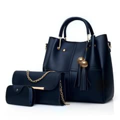 women PU leather plain hand bag set
