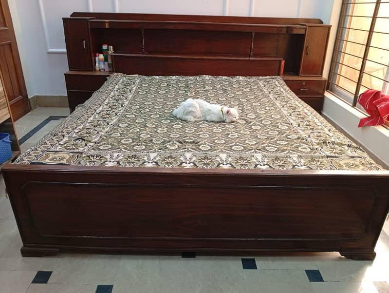 Solide double bed with attached side table and with mattress 0