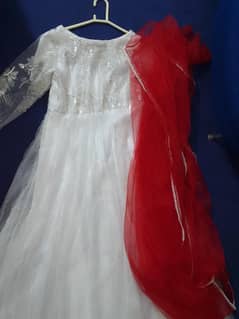 elegance white dress with red dupata on net with beautiful less