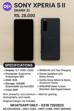  Sony Xperia 5 II (Mark 2) – Non-PTA | 10/10 Condition | Rs. 28,000