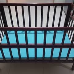 Brown Firm Wooden Cot with Adjustable Side Panel for Bed Attachment
