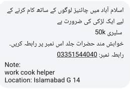 chanis job female ki zarorat ha