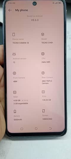 Tecno cemom 18 with box and chatger ram 4+2 memry 128