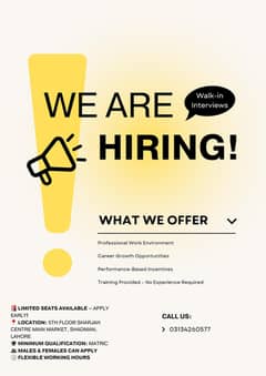 Walk-in Interviews | Office-Based Job | Males & Females Can Apply