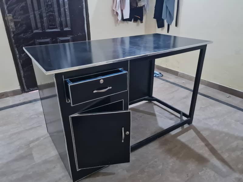 Modern Black Desk Table with Drawer and Shelf 4