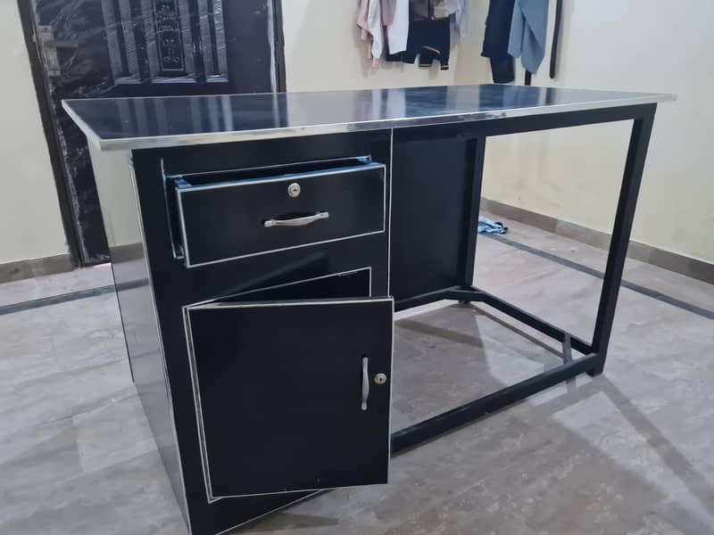 Modern Black Desk Table with Drawer and Shelf 0