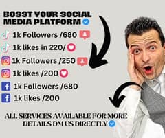 Instagram/Facebook/TikTok/YouTube/Followers/likes
