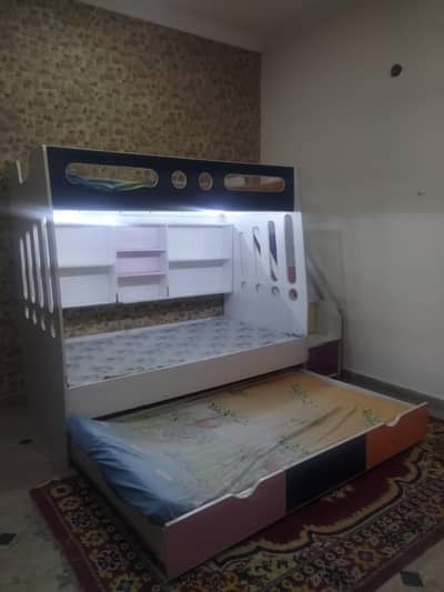 Used 3 level Kids Bunk Bed with Led Lights With 1 Mattress
