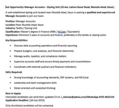 Job Opportunity: Manager Accounts
