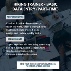 Trainer – Basic Data Entry & Office Skills (Part-Time)