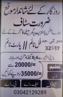 need staf for office based work for part time