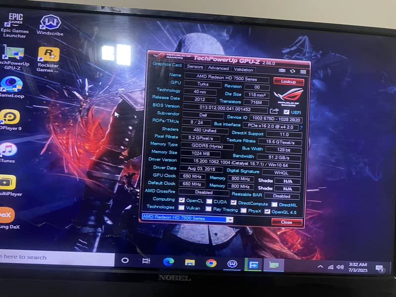 HP computer i5 three generation RAM 8 7