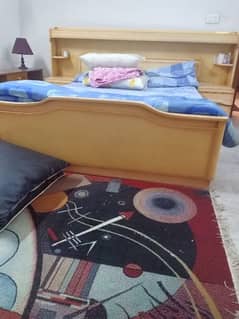 Bed – Solid Vintage Wooden Double Bed with Side Tables"