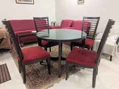 Round dining table with glass top and 4 chair set
