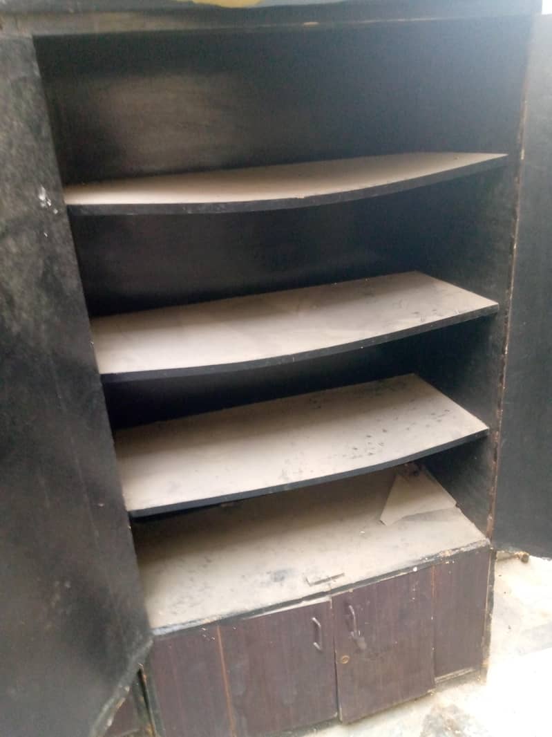 used cupboard and bookshelf, neat condition but dusty, 3000 each 3