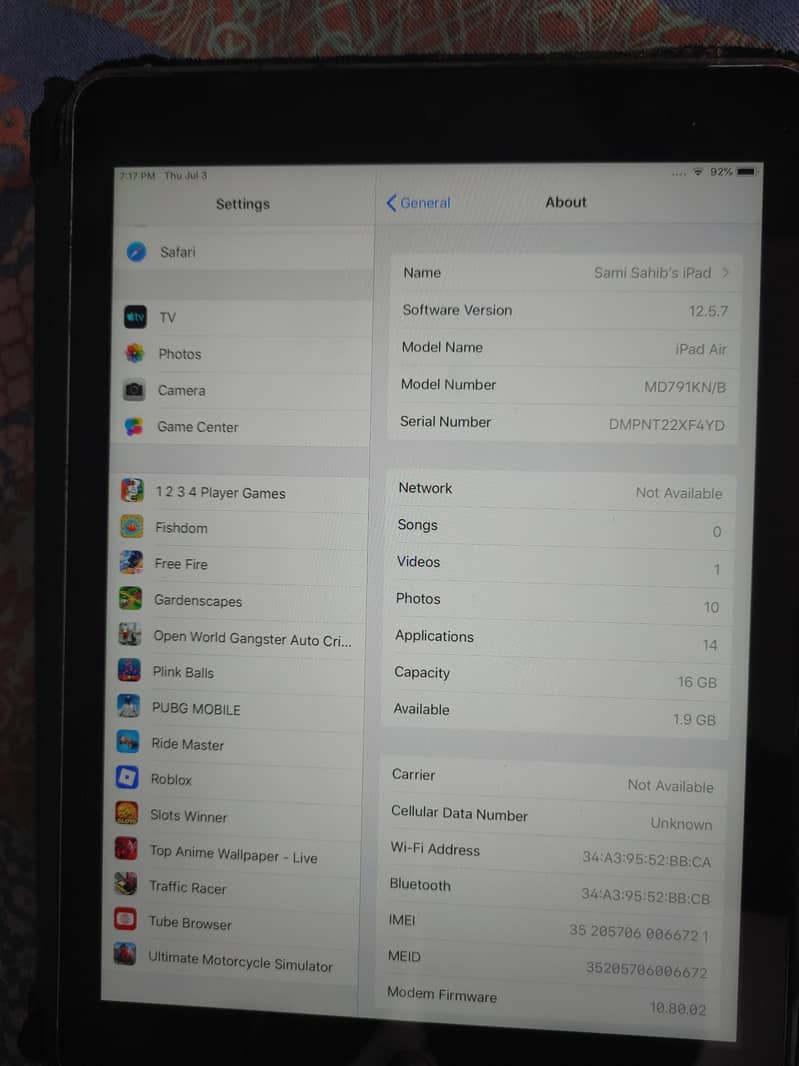 IPAD AIR MODEL A1475 - Icloud OK 2