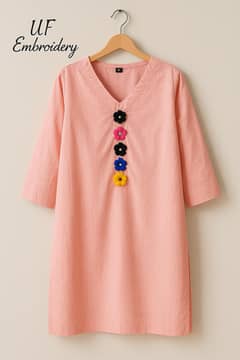 2 Pc Stiched Kurta Kameez Pink With Farshi Mirror Shalwar