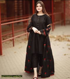 3 Pcs Women's Stitched Gown Suit in Maroon Katan Silk with Embroidered