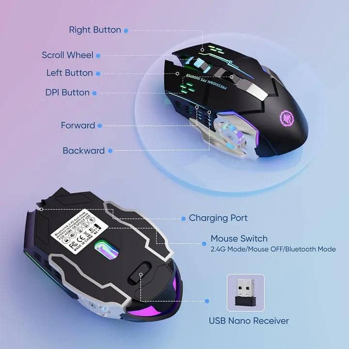 wireless Mouse 6 BUTTONS GAMING MOUSE Adjustable DPI 4