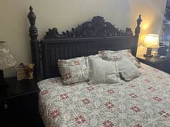 Classic wooden bed set with carving