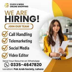 we are hiring e-commerce quires handdler and social media expert