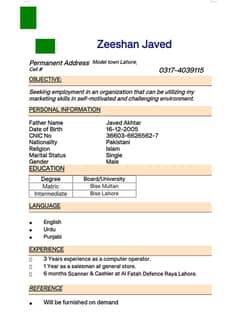 need job in Lahore