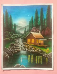 Landscape painting on hard chart .