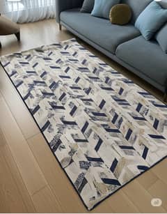 Modern Geometric Area Rug – Blue & White Chevron Pattern – Soft & Dura