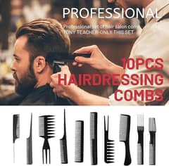 10 Pcs Hair Comb Set - Detangler and Styling Tools in Black Plastic