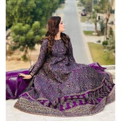 Women's stitched katan silk block printed maxi
