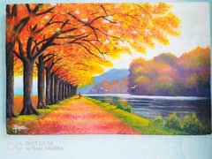 Autumn season painting along beautiful pathway
