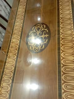 Walnut wood table & chairs with high gloss polish