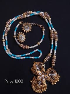 Blue and golden kundan set