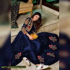 2Pcs Women stitched silk plan maxi with embroiderd jacket On Cash On