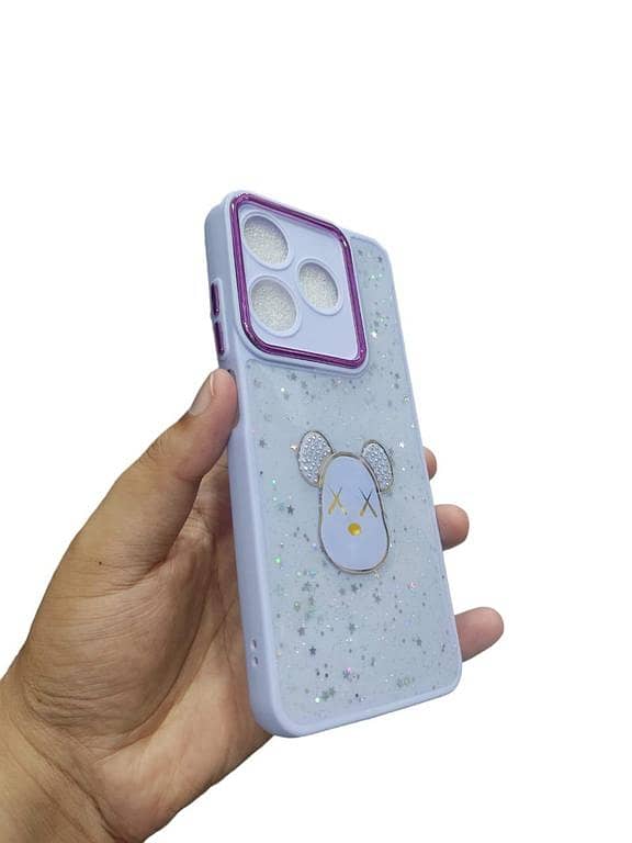 Tecno Spark 10 / Spark 10C Glitter Back Cover with Shiny Soft Sides and Gloomy Bear Design
