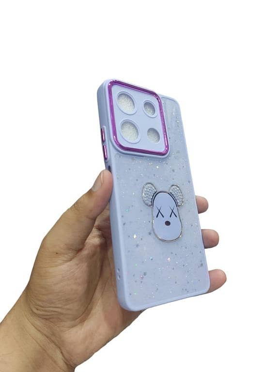 Infinix Note 30 Pro Glitter Back Cover with Shiny Soft Sides and Gloomy Bear Design