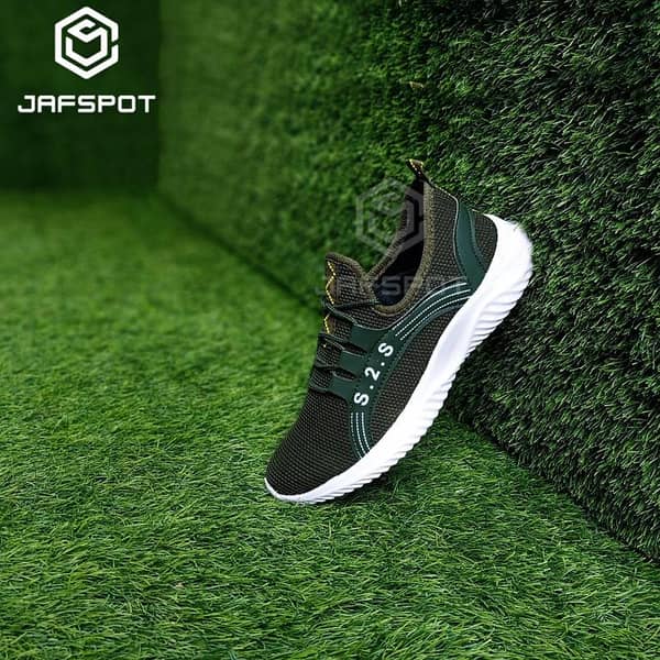 Jaf Spot Men's Rubber Sneakers - Black and Army Green Breathable Mesh Running Shoes