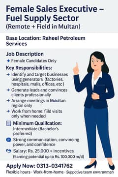 Female Sales Executive – Fuel Supply Sector (Remote + Field in Multan)