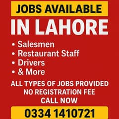 Providing Jobs Over All Lahore ( Contact on WhatsApp )
