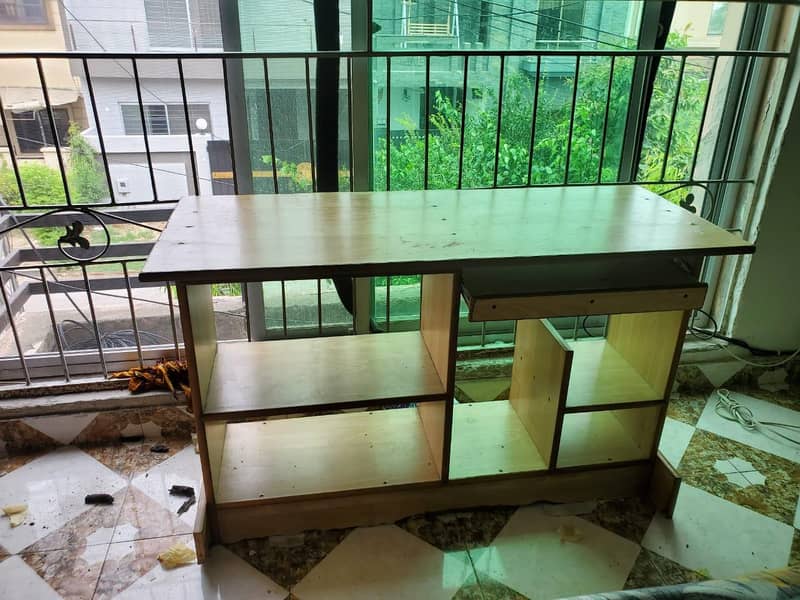 wooden computer table with key bord sliding try 2