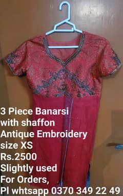 3 Piece Banarsi with Shiffon. Antique Embroidery.
