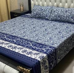 Double bedsheet  3 pcs crystal Cotton printed in blue