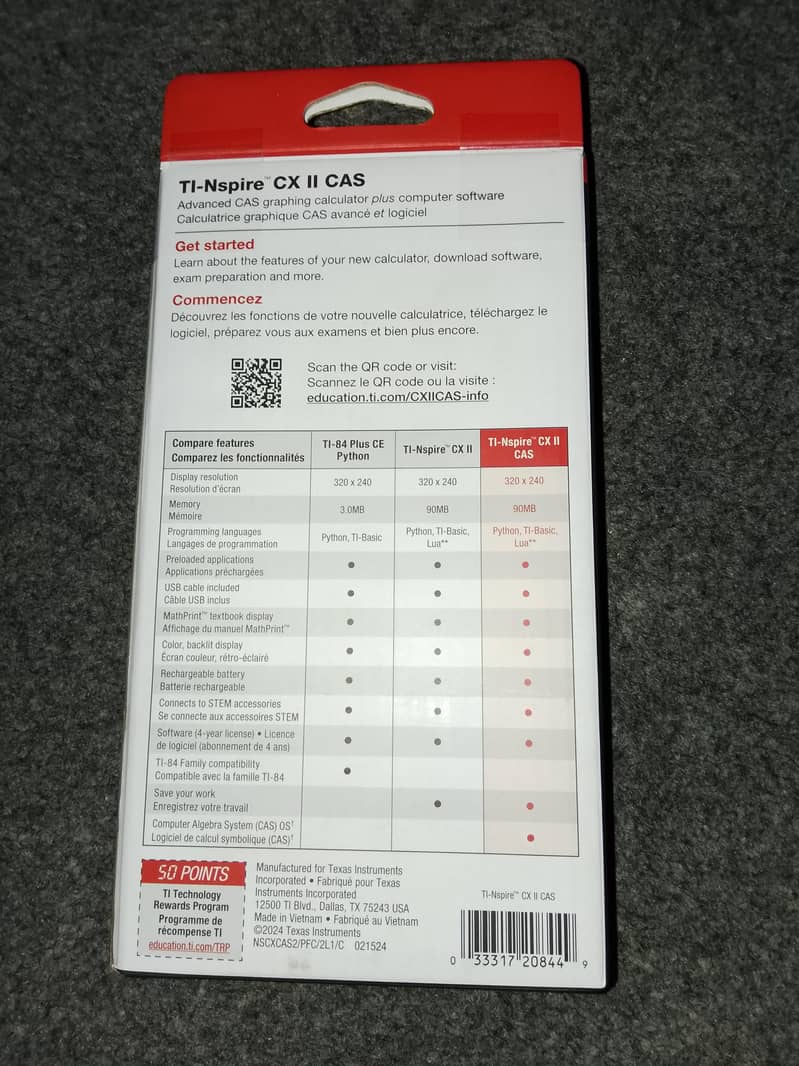 Texas instruments ti-nsipre cx-ii 2 cas graphic python calculator 3