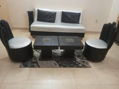 sofa cum bed with 2 chairs and seti