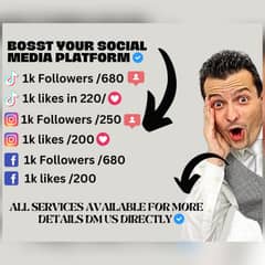 Instagram/Facebook/TikTok/YouTube/Followers/likes