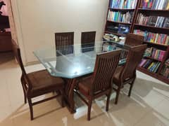 Dining table with glass top and 6 chairs set