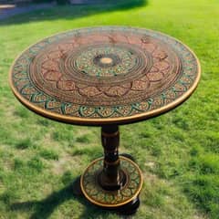 Wooden Coffee Table With Handmade Nakshi Art Work 18"