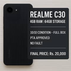 Realme c30  4~64   box, charger original